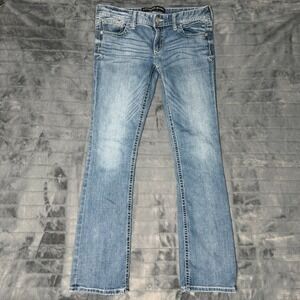 Express Barely Boot Jeans Womens 10 Medium Wash Blue Contrast Stitch Bootcut